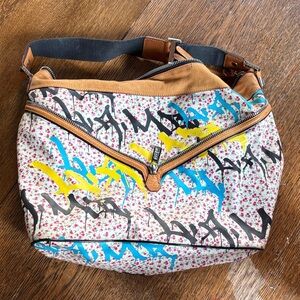 Vintage L.A.M.B ditzy graffiti handbag- coated canvas and leather.